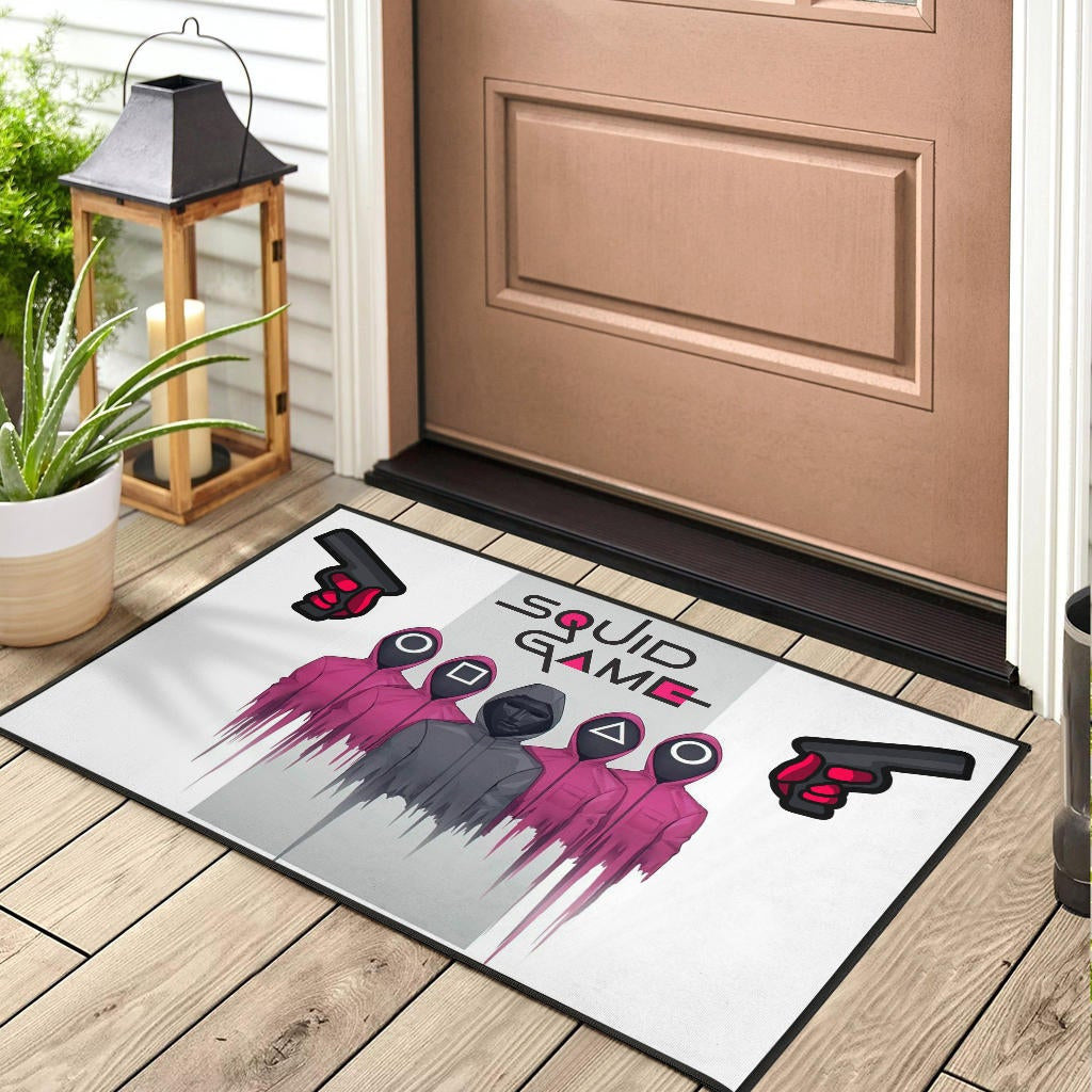 Squid Game Movie Door Mat Squid Worker With Black Masked Man Boss Door Mat Home Decor