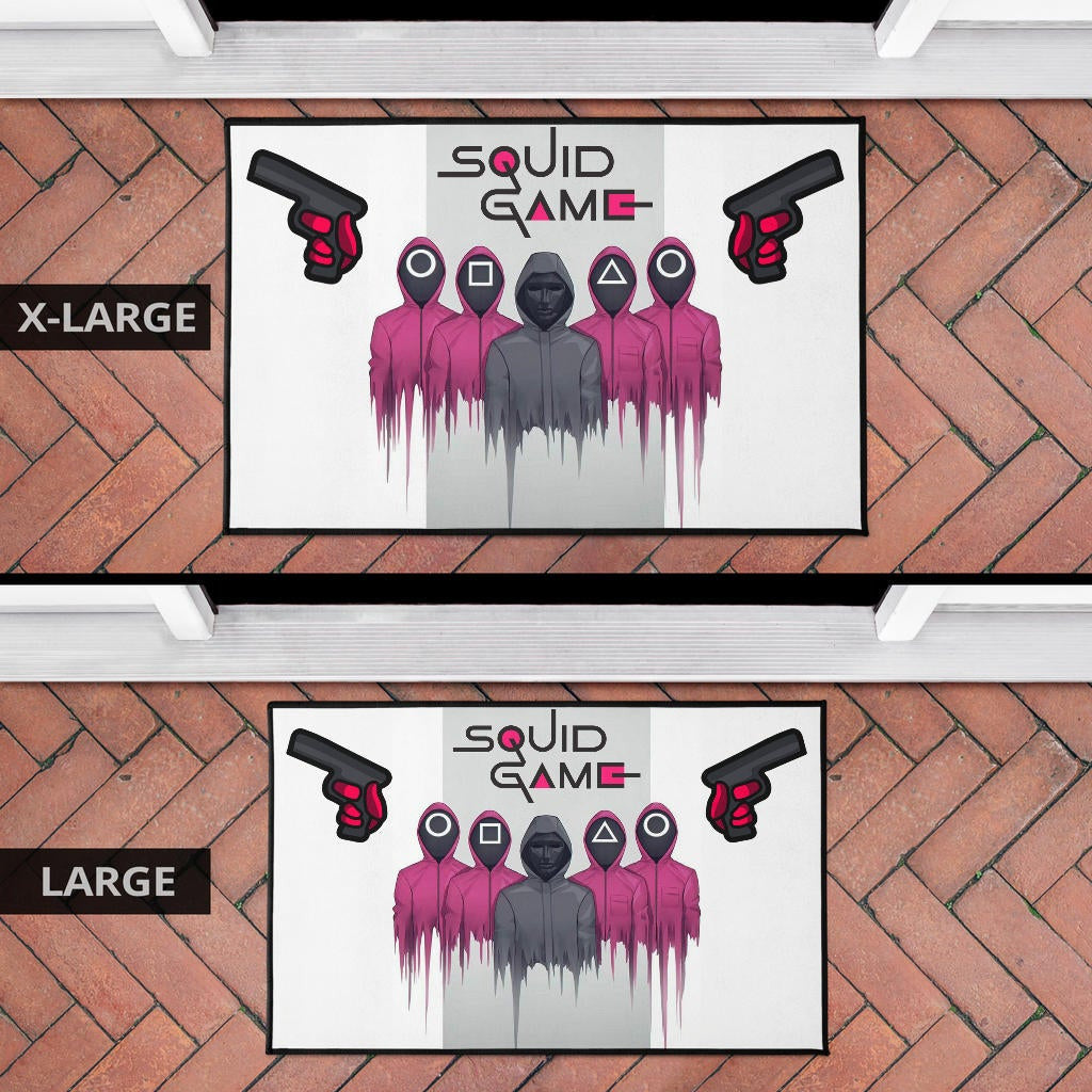 Squid Game Movie Door Mat Squid Worker With Black Masked Man Boss Door Mat Home Decor