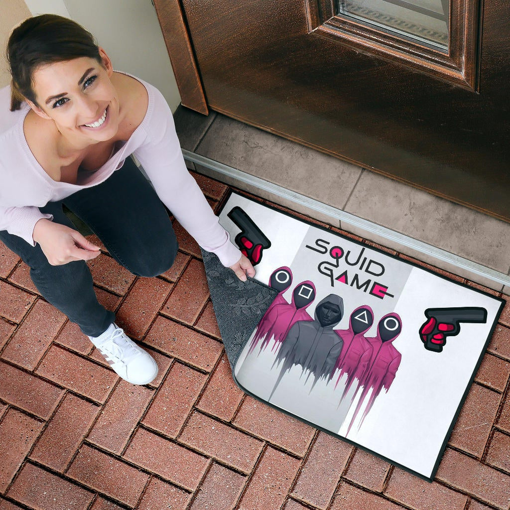 Squid Game Movie Door Mat Squid Worker With Black Masked Man Boss Door Mat Home Decor