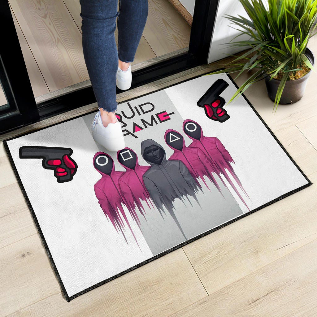 Squid Game Movie Door Mat Squid Worker With Black Masked Man Boss Door Mat Home Decor