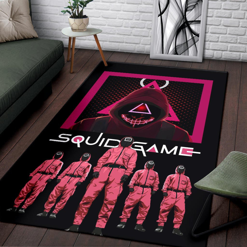 Squid Game Movie Area Rug - Squid Workers Squad Evil Triangle Scary Mouth Rugs Home Decor