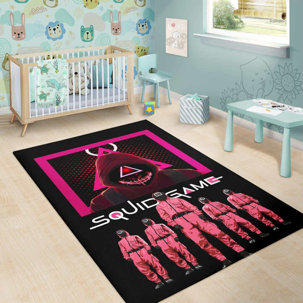 Squid Game Movie Area Rug - Squid Workers Squad Evil Triangle Scary Mouth Rugs Home Decor