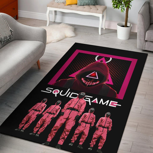 Squid Game Movie Area Rug - Squid Workers Squad Evil Triangle Scary Mouth Rugs Home Decor