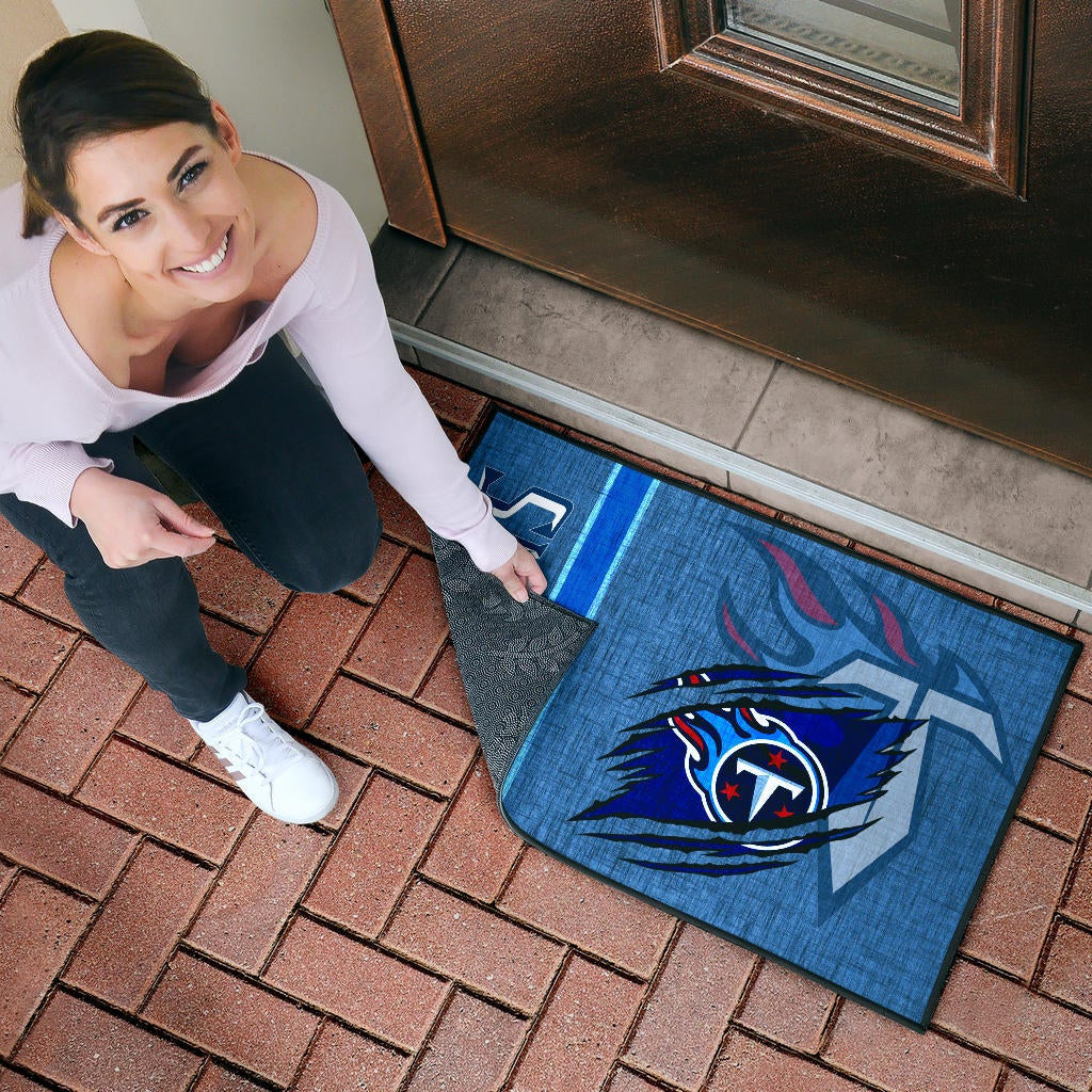 Tennessee Titans American Football Team Door Mat Flaming Ball Under Claw Scratches Fabric Background Door Mat Home Decor