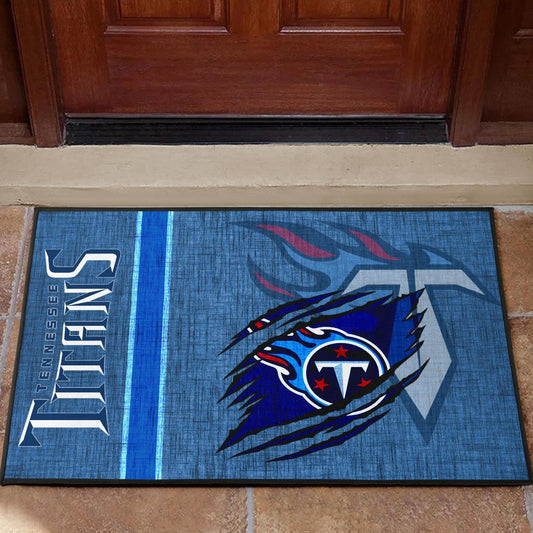 Tennessee Titans American Football Team Door Mat Flaming Ball Under Claw Scratches Fabric Background Door Mat Home Decor