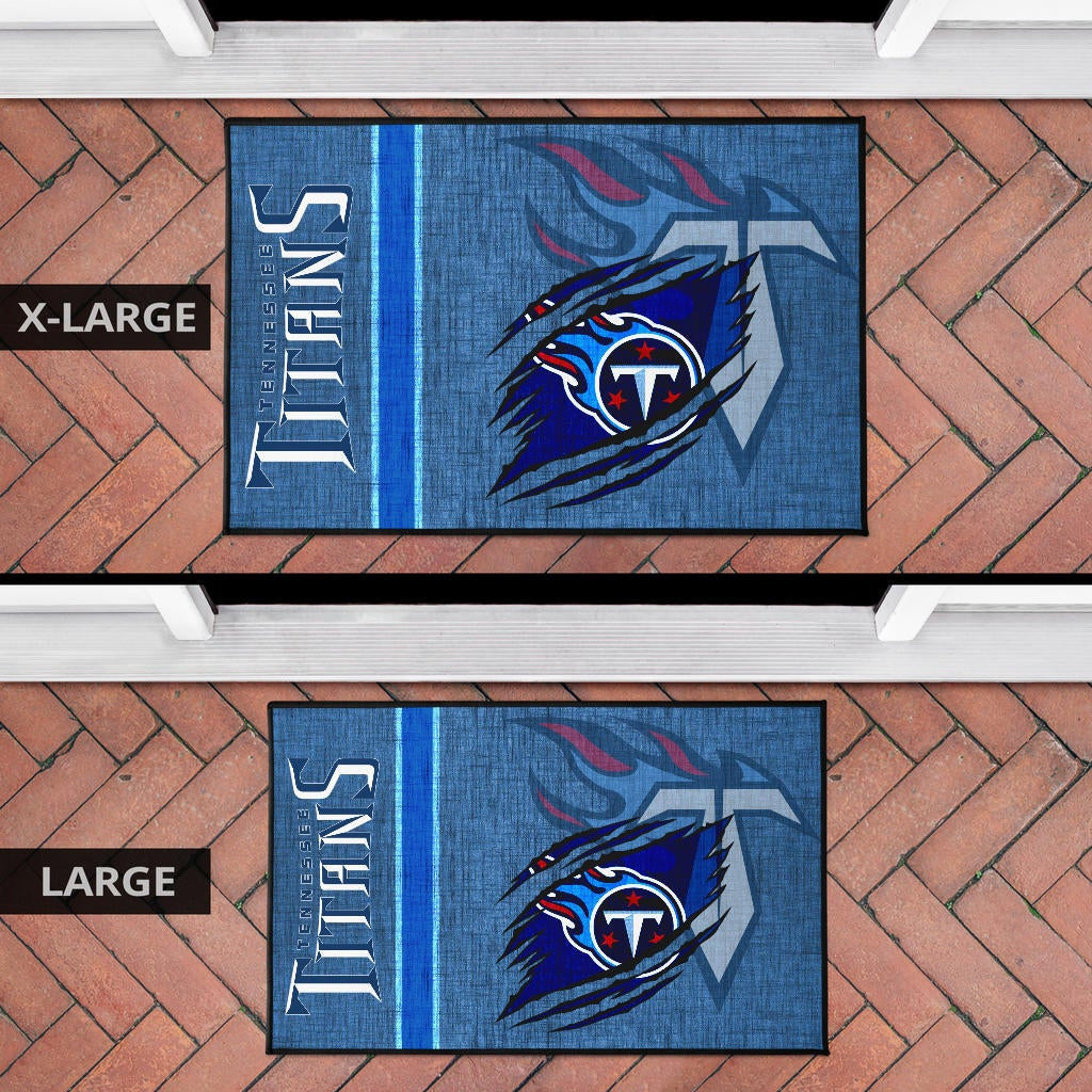 Tennessee Titans American Football Team Door Mat Flaming Ball Under Claw Scratches Fabric Background Door Mat Home Decor