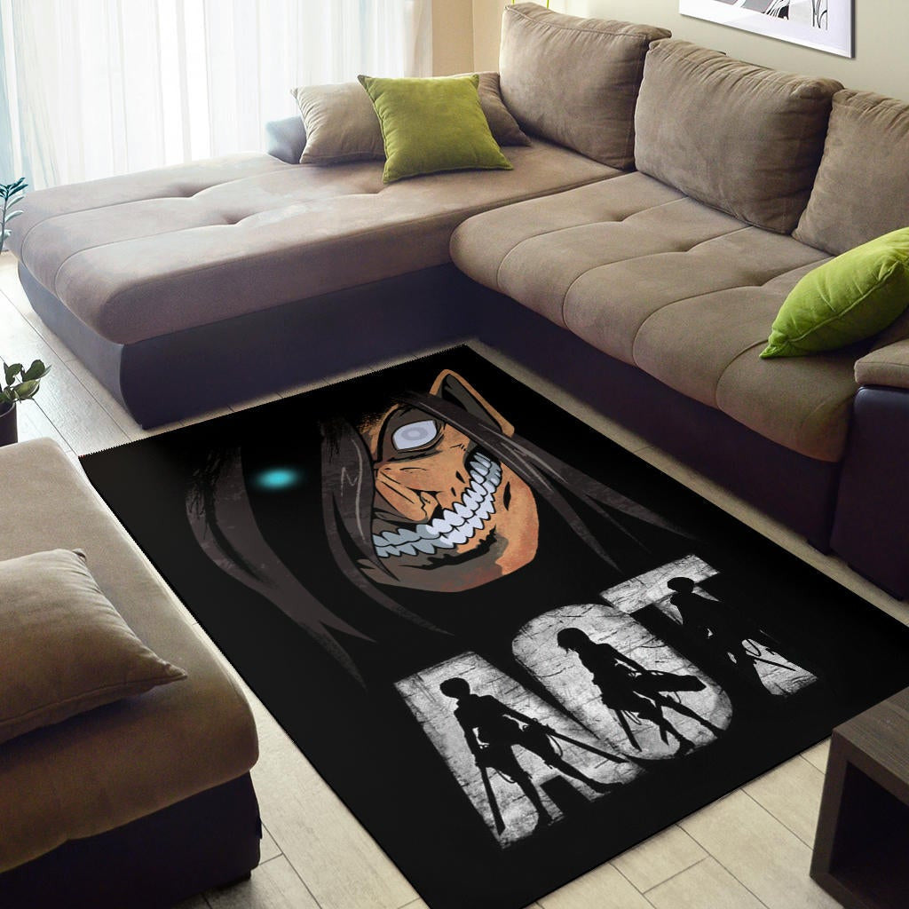 Attack On Titan Anime Area Rug - AOT Characters And Eren Titan Face Rugs Home Decor