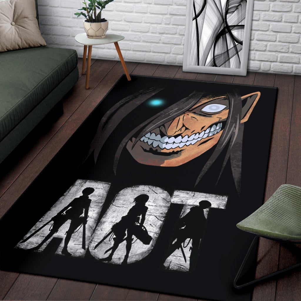 Attack On Titan Anime Area Rug - AOT Characters And Eren Titan Face Rugs Home Decor