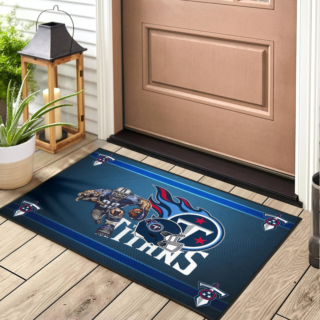 Tennessee Titans American Football Team Door Mat Muscle Player Grab Rugby And Running Flaming Ball Door Mat Home Decor