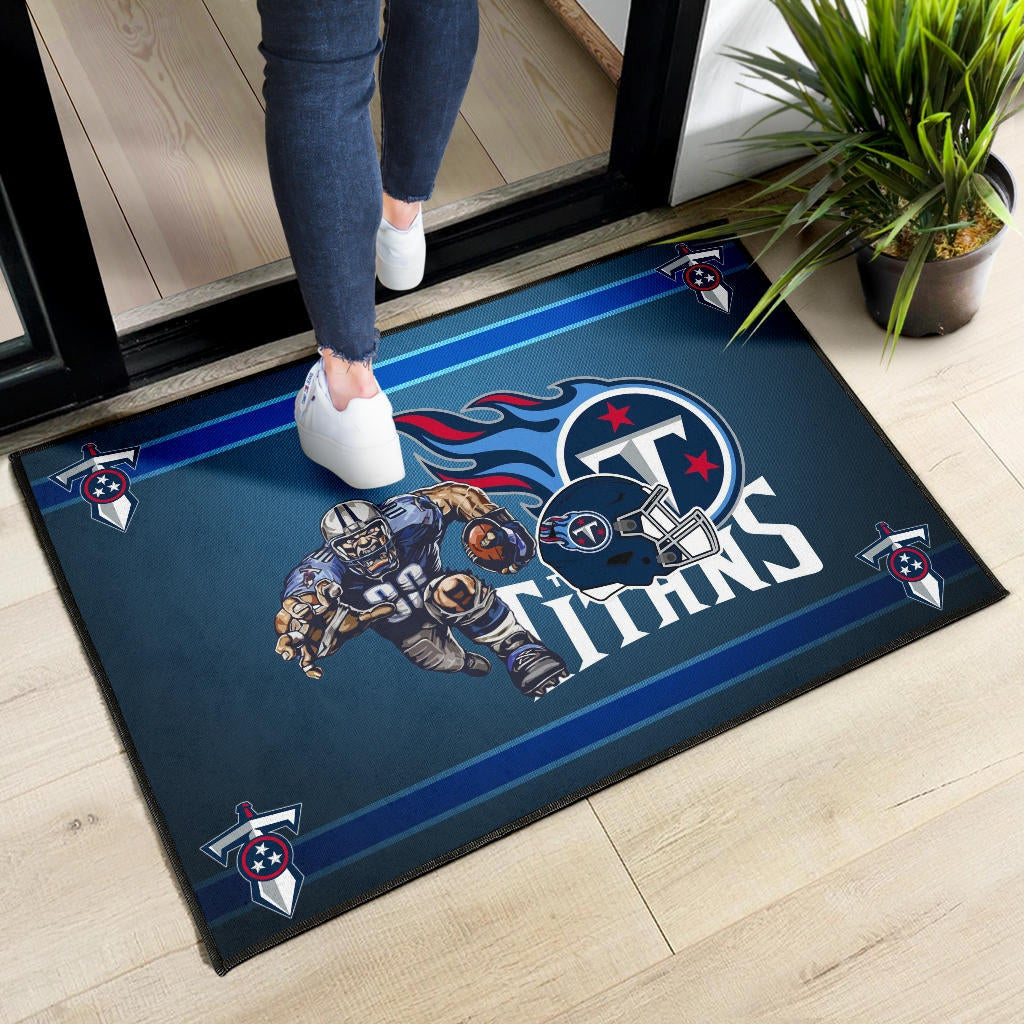 Tennessee Titans American Football Team Door Mat Muscle Player Grab Rugby And Running Flaming Ball Door Mat Home Decor