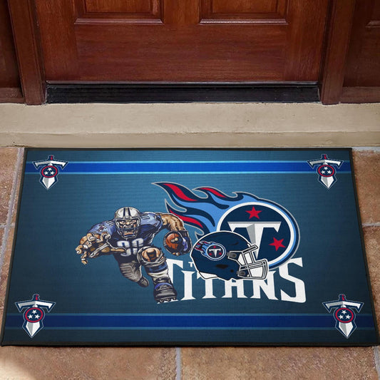 Tennessee Titans American Football Team Door Mat Muscle Player Grab Rugby And Running Flaming Ball Door Mat Home Decor