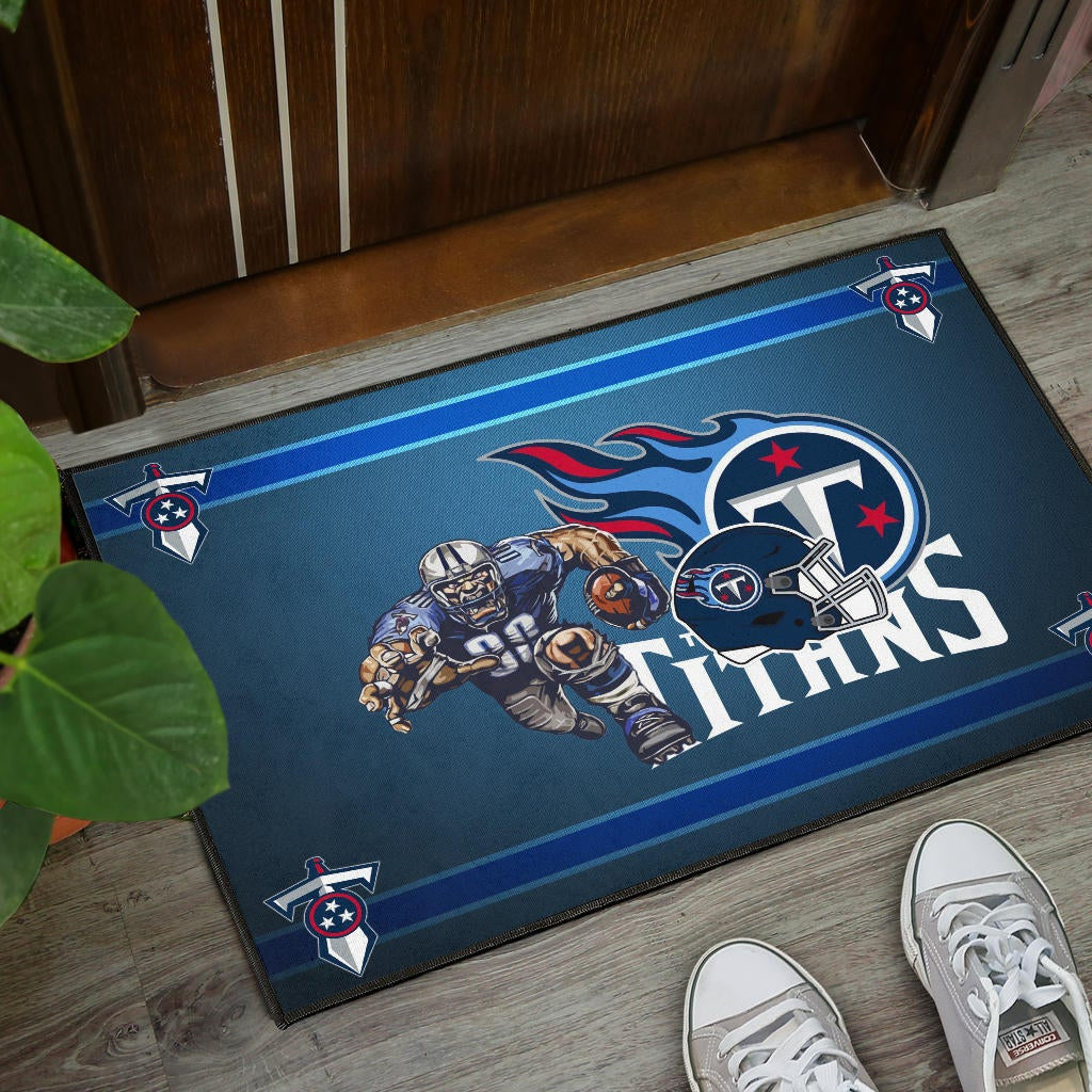 Tennessee Titans American Football Team Door Mat Muscle Player Grab Rugby And Running Flaming Ball Door Mat Home Decor