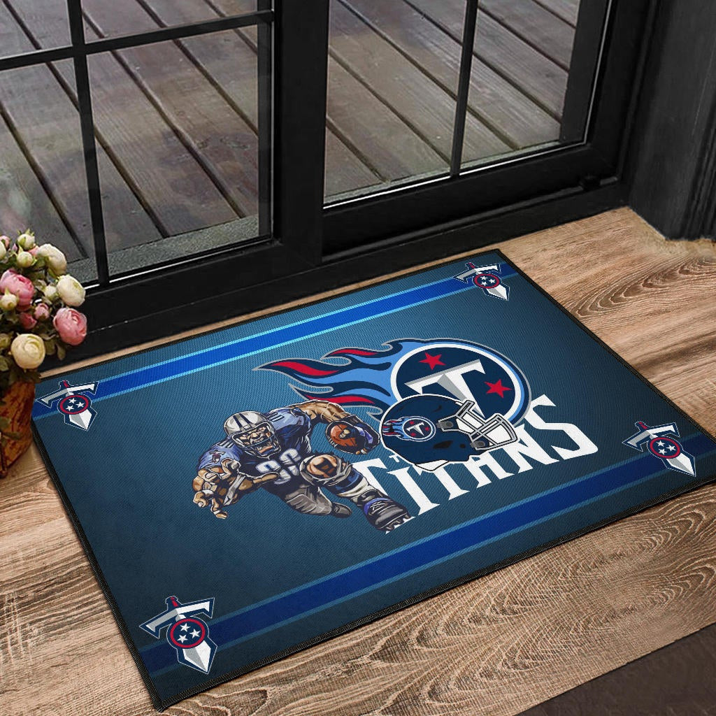 Tennessee Titans American Football Team Door Mat Muscle Player Grab Rugby And Running Flaming Ball Door Mat Home Decor