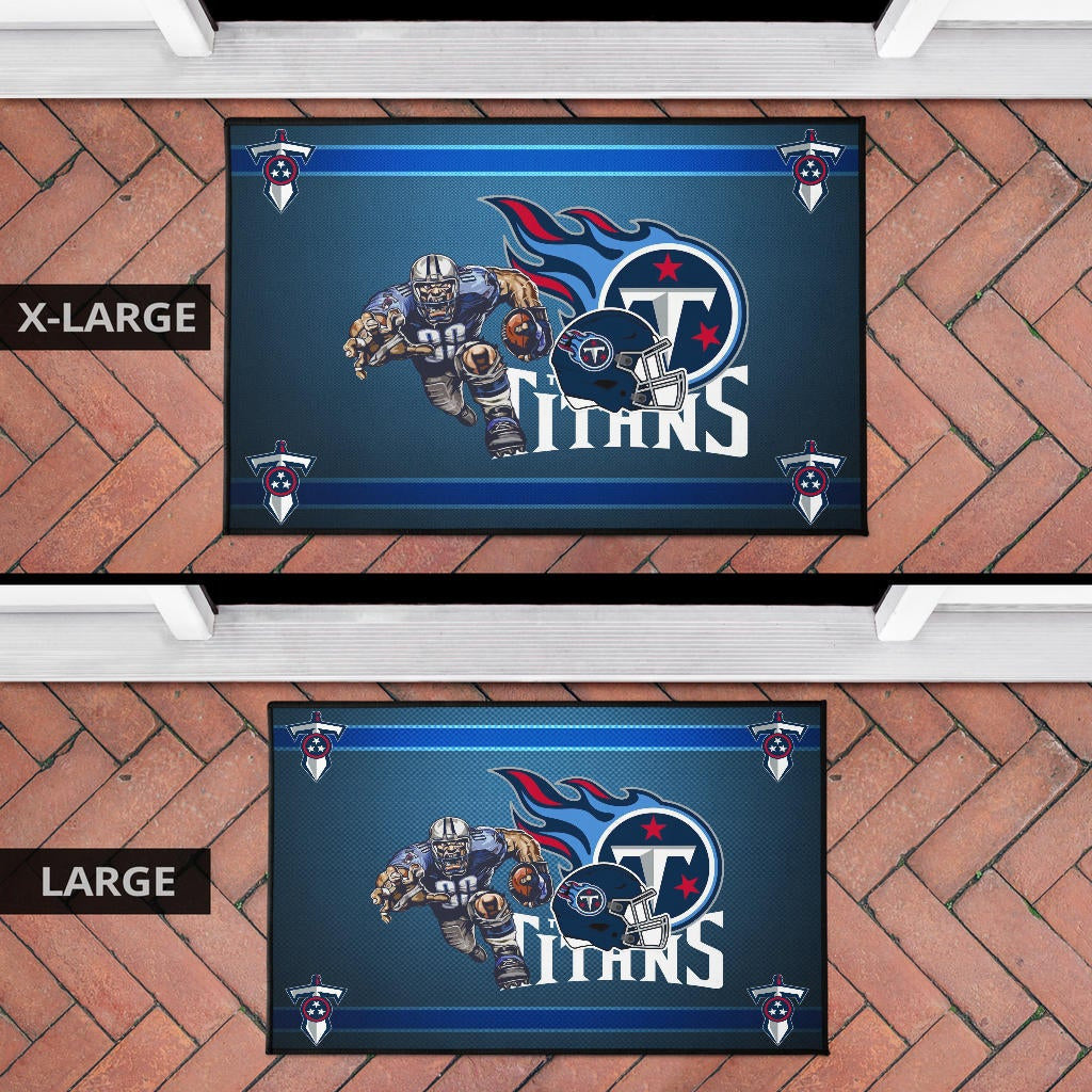 Tennessee Titans American Football Team Door Mat Muscle Player Grab Rugby And Running Flaming Ball Door Mat Home Decor