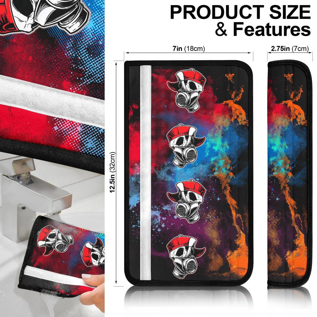 Skull Seat Belt Covers - Graffiti Love Skull Wearing Street Style Hat Belt Covers