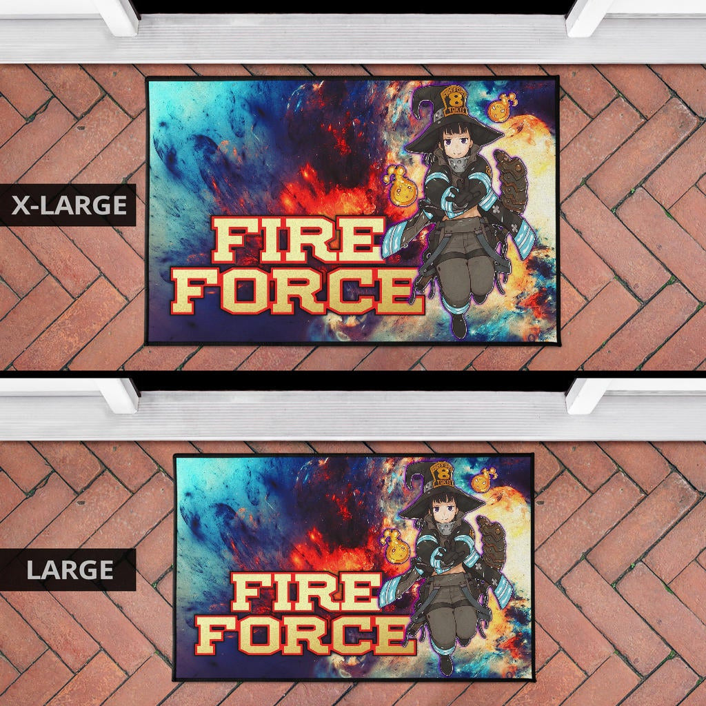 Fire Force Anime Door Mat Witch Maki Oze With Cute Baby Fire Artwork Galaxy Door Mat Home Decor