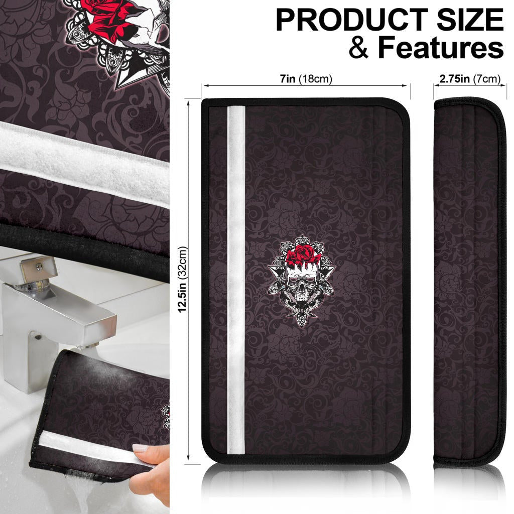 Skull Seat Belt Covers - Kinght Lover Broken Skull With Rose Artwork Belt Covers