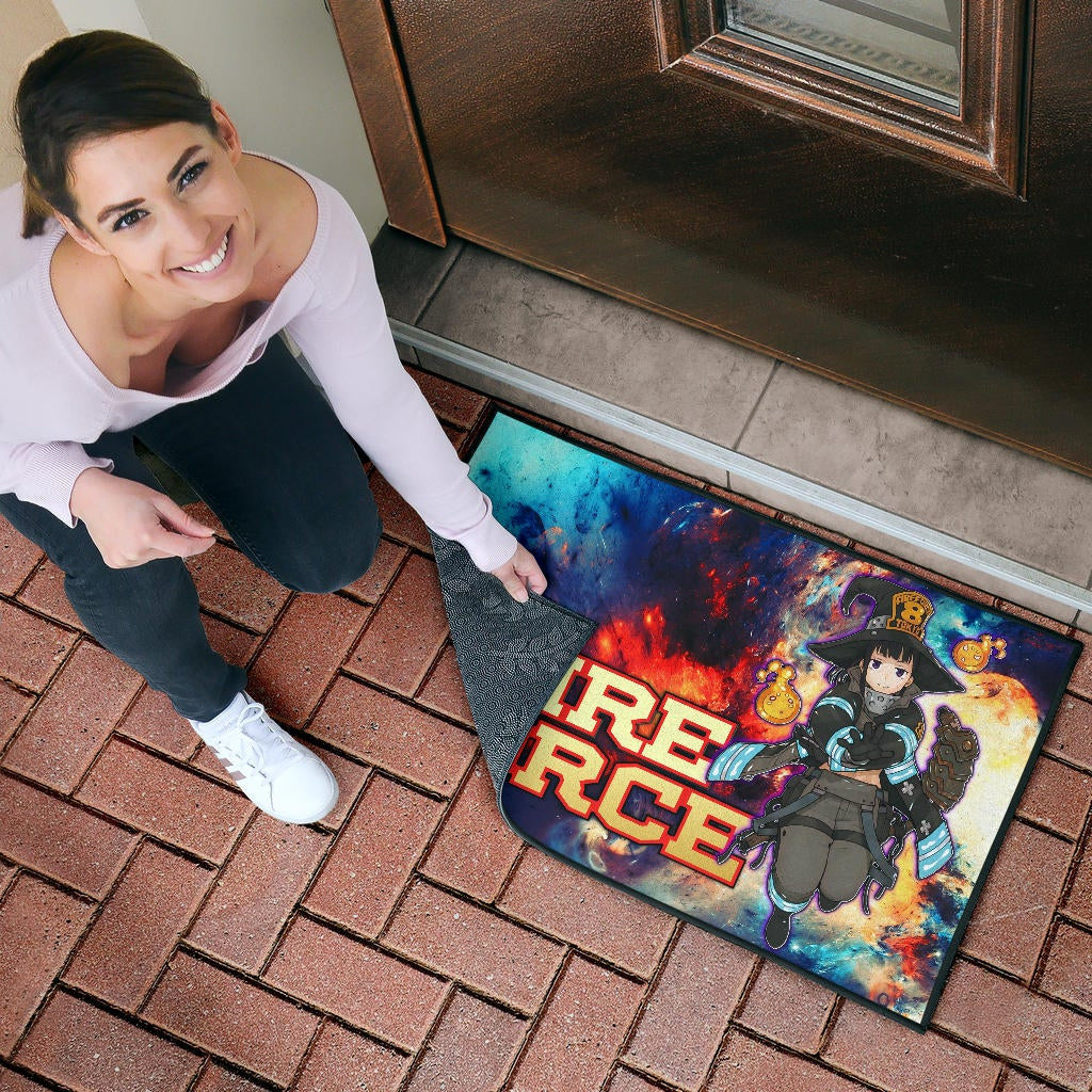 Fire Force Anime Door Mat Witch Maki Oze With Cute Baby Fire Artwork Galaxy Door Mat Home Decor