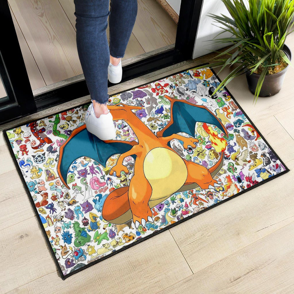 Pokemon Anime Door Mat - Charizard Flame Dragon Tiny Pokemon Patterns Background Door Mat Home Decor