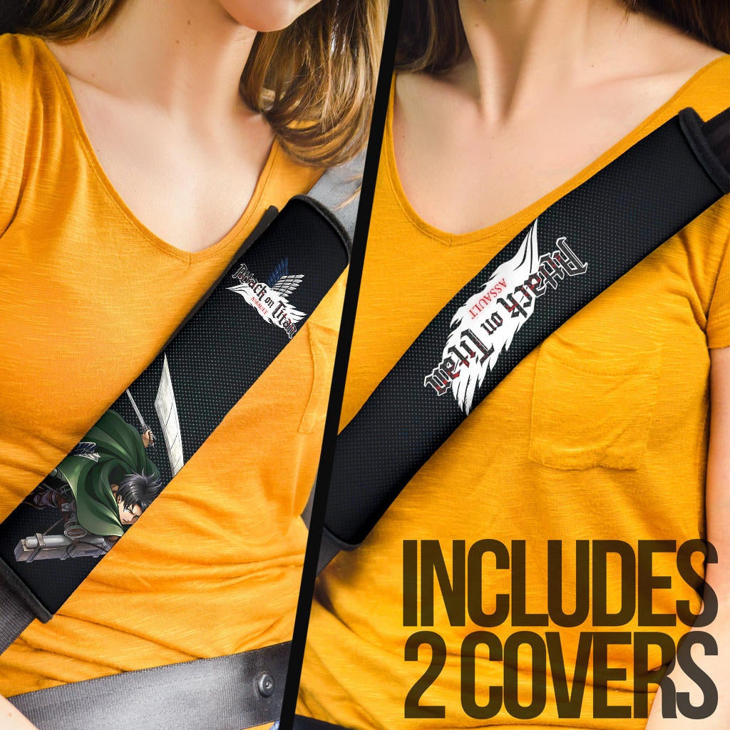 Attack On Titan Anime Seat Belt Covers AOT Handsome Levi Ackerman Fighting Artwork Black Belt Covers