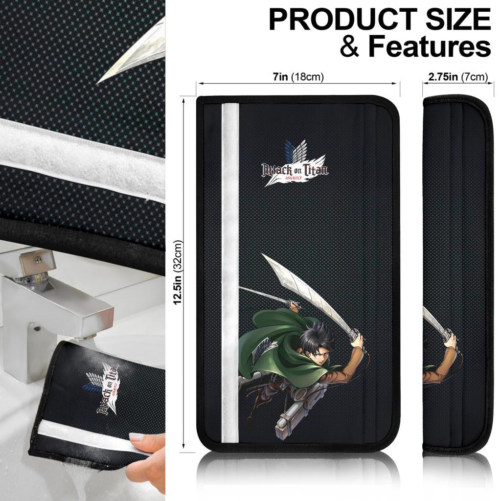 Attack On Titan Anime Seat Belt Covers AOT Handsome Levi Ackerman Fighting Artwork Black Belt Covers