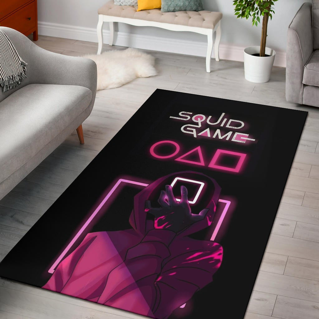Squid Game Movie Area Rug - All Rounds Squid Workers Neon Minimalist Rugs Home Decor