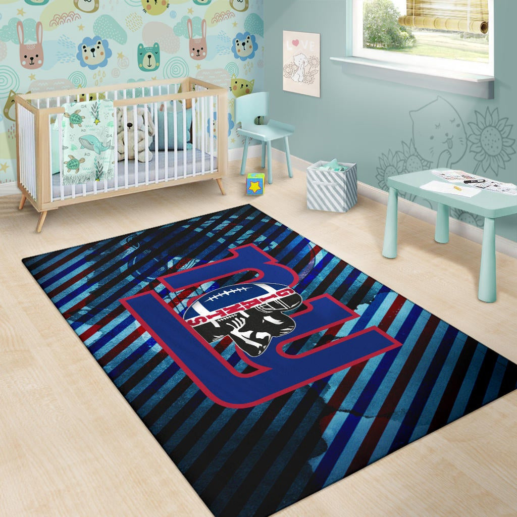 New York Giants American Football Team Area Rug Player Silhouette With Giant Rugby Ball Helmet Rugs Home Decor