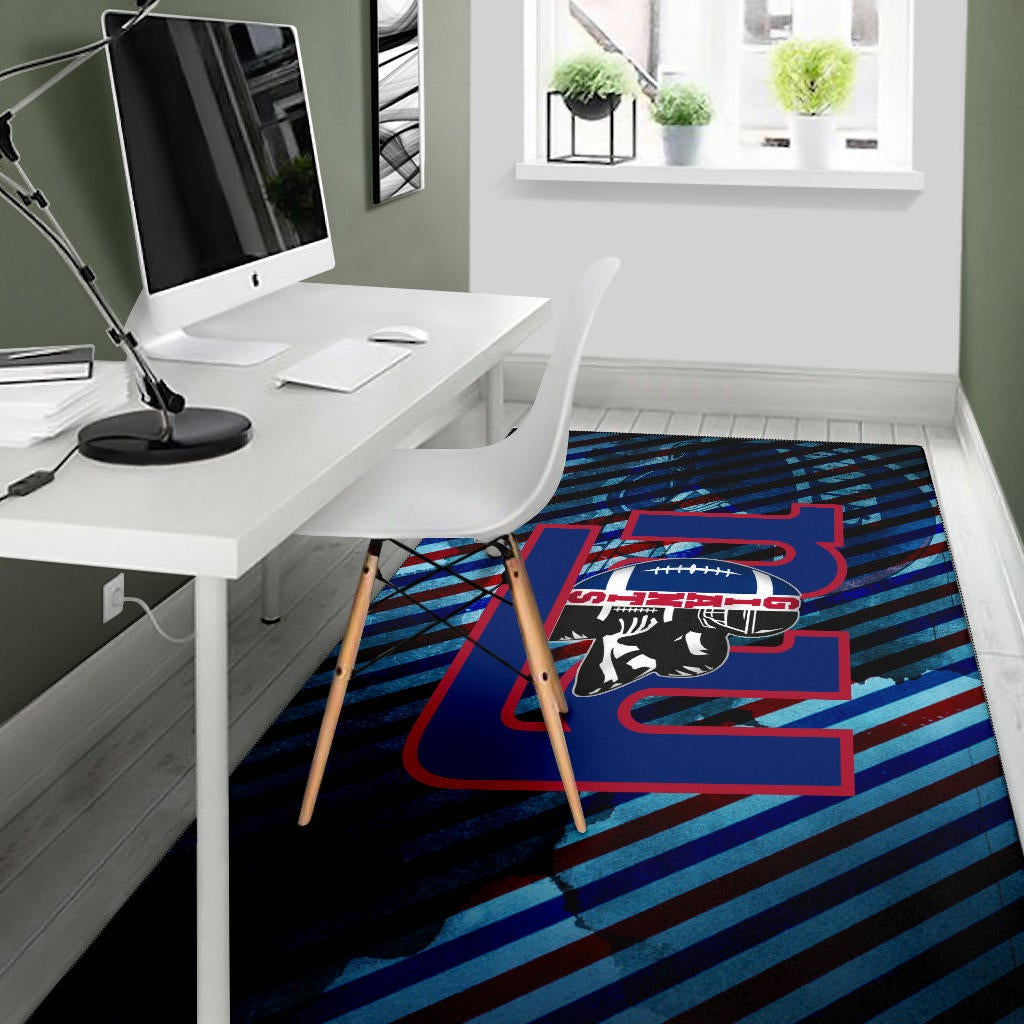 New York Giants American Football Team Area Rug Player Silhouette With Giant Rugby Ball Helmet Rugs Home Decor