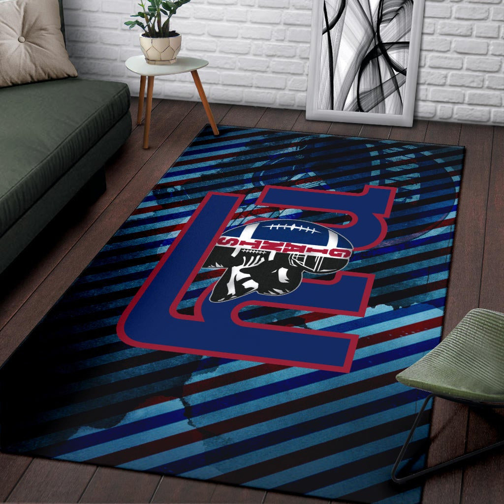New York Giants American Football Team Area Rug Player Silhouette With Giant Rugby Ball Helmet Rugs Home Decor