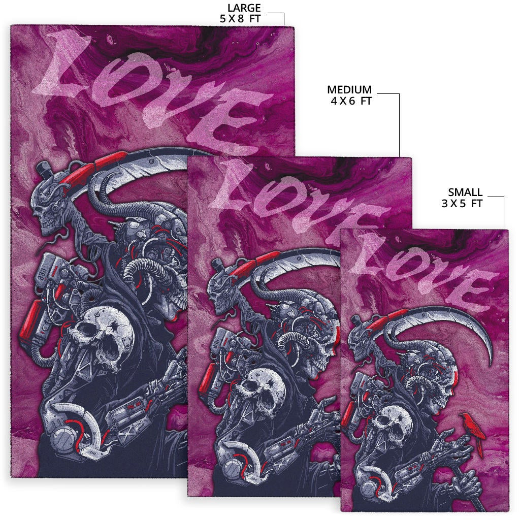 Skull Area Rug - Machine Cyborg Skull Death Reaper In Love Rugs Home Decor