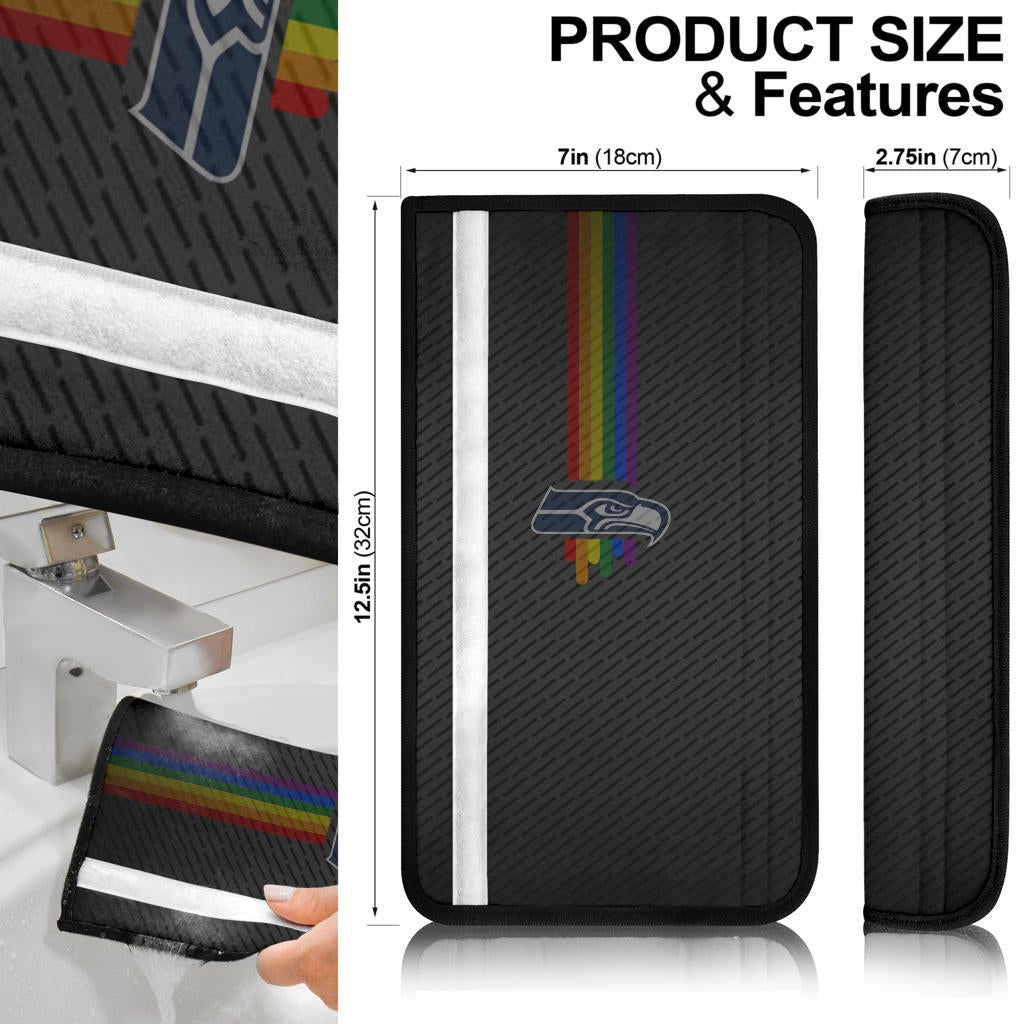 American Football Team Seat Belt Covers - Seattle Seahawks Head Rainbow Lines Belt Covers