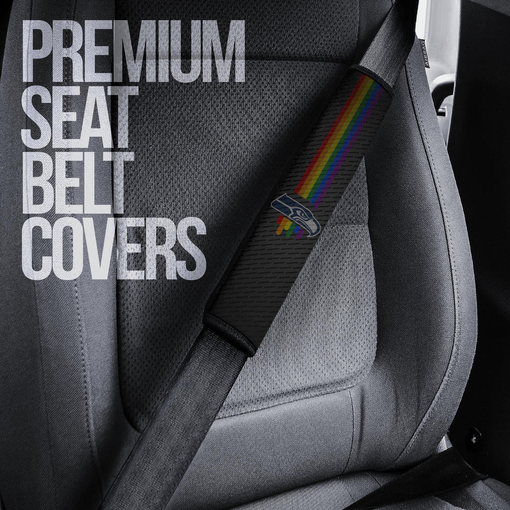 American Football Team Seat Belt Covers - Seattle Seahawks Head Rainbow Lines Belt Covers