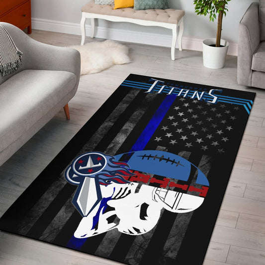 Tennessee Titans American Football Team Area Rug White Player Silhoette With Rugby Ball Black White US Flag Rugs Home Decor