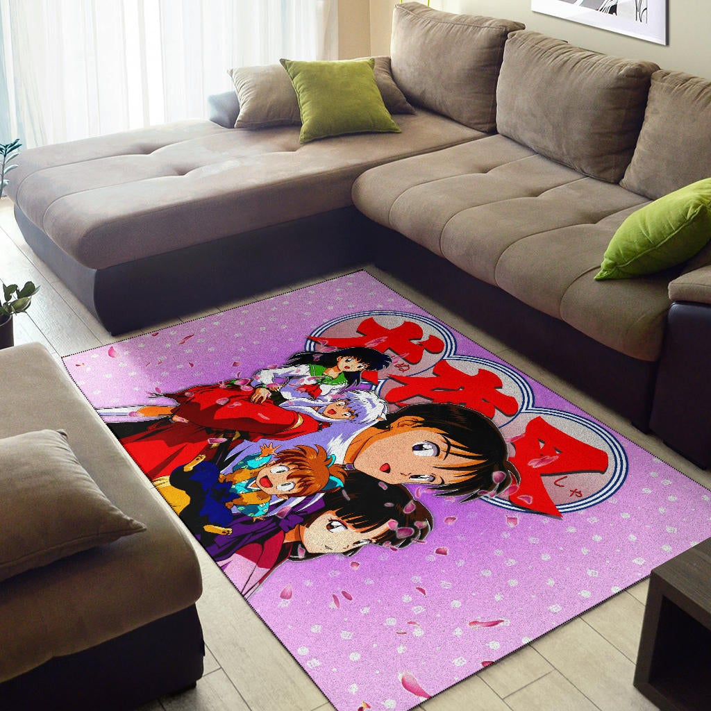 Inuyasha Anime Area Rug Inuyasha Kagome And The Gang Sakura Blossom Pink Rugs Home Decor