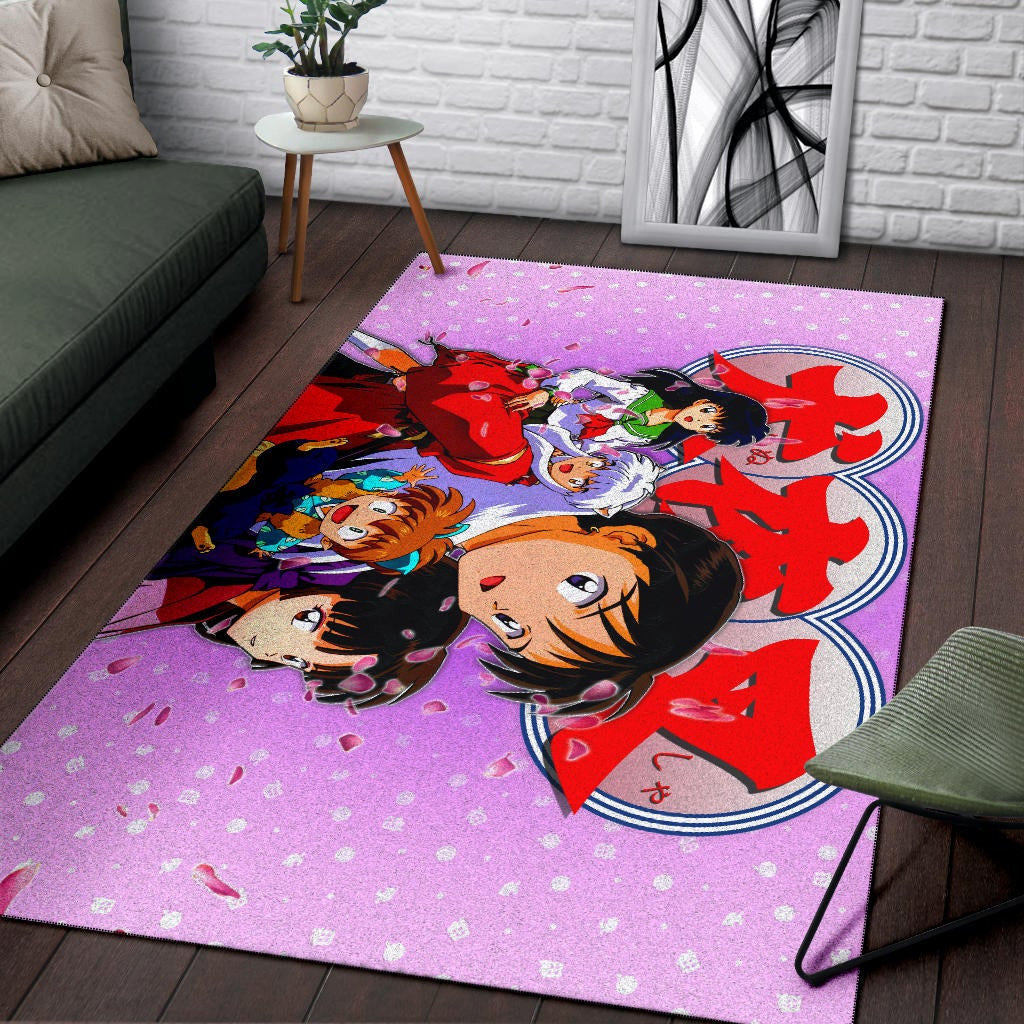 Inuyasha Anime Area Rug Inuyasha Kagome And The Gang Sakura Blossom Pink Rugs Home Decor