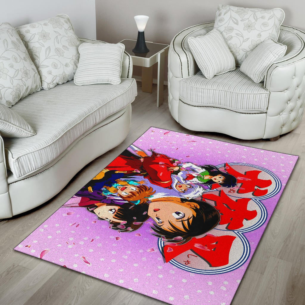 Inuyasha Anime Area Rug Inuyasha Kagome And The Gang Sakura Blossom Pink Rugs Home Decor
