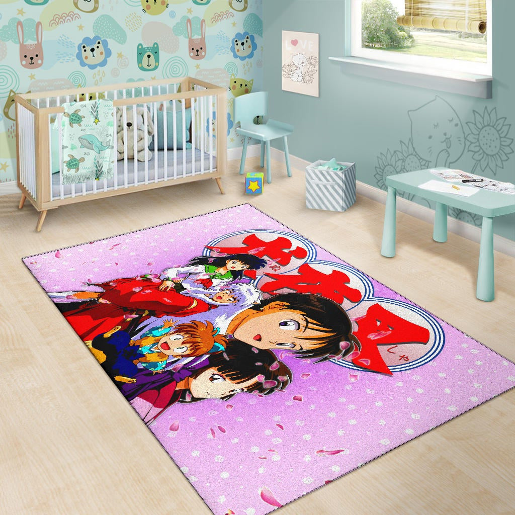 Inuyasha Anime Area Rug Inuyasha Kagome And The Gang Sakura Blossom Pink Rugs Home Decor