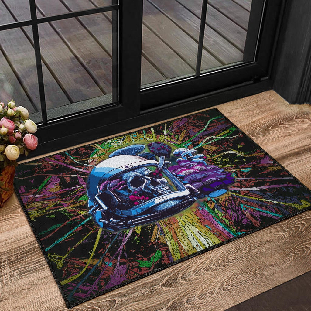 Skull Door Mat - Skull Wearing Helmet Moto Racing Door Mat
