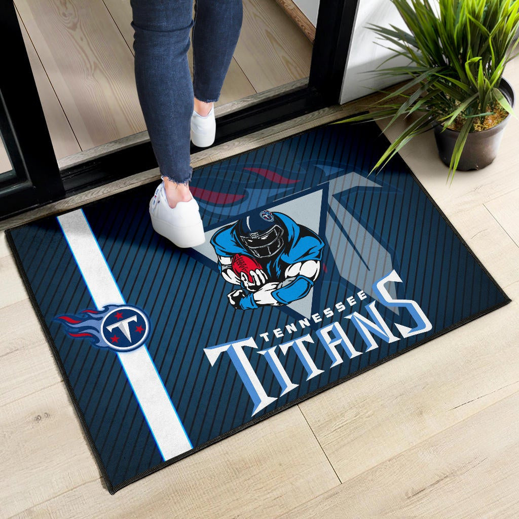 Tennessee Titans American Football Team Door Mat Muscle Player Holding Rugby Flaming Ball Door Mat Home Decor