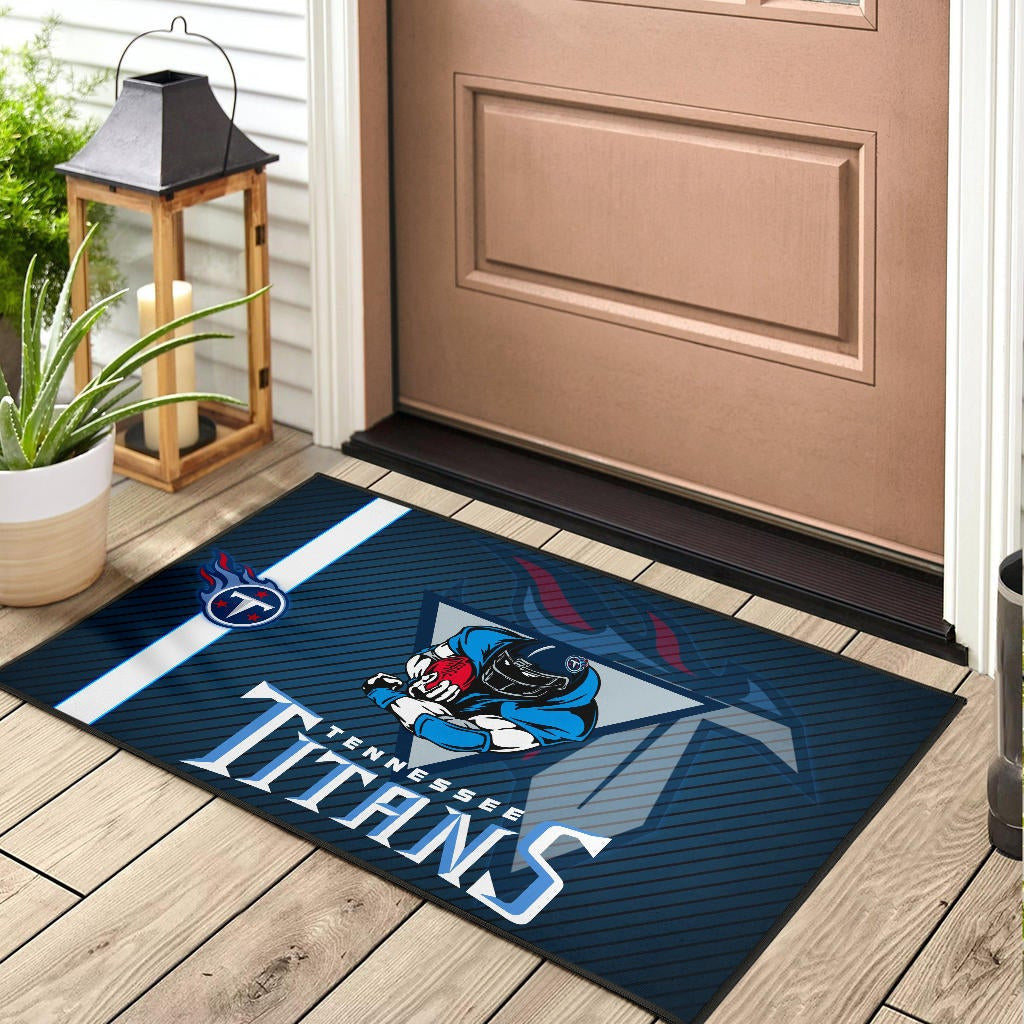 Tennessee Titans American Football Team Door Mat Muscle Player Holding Rugby Flaming Ball Door Mat Home Decor
