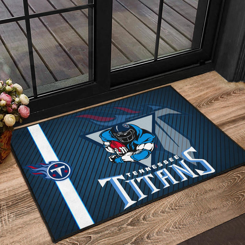 Tennessee Titans American Football Team Door Mat Muscle Player Holding Rugby Flaming Ball Door Mat Home Decor