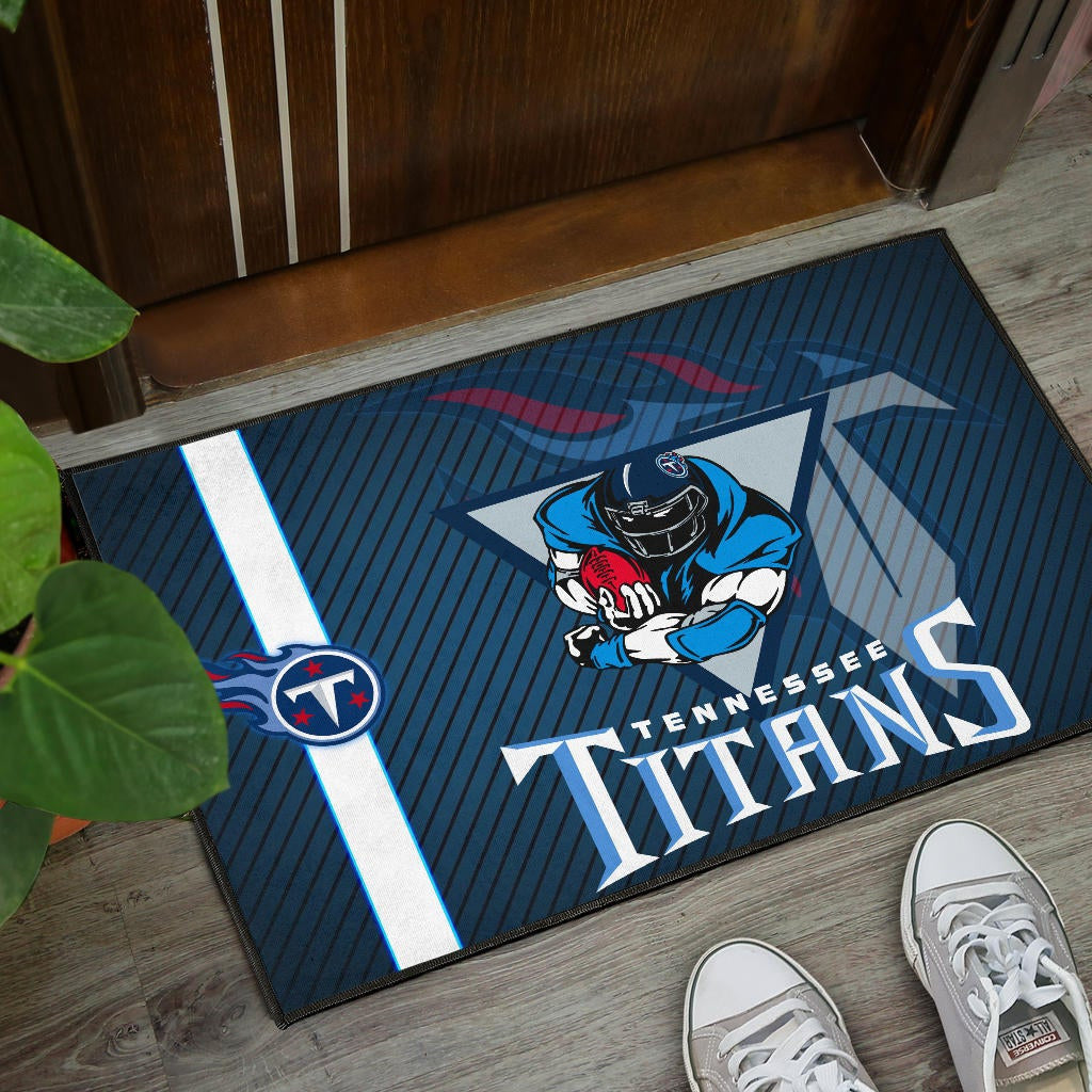 Tennessee Titans American Football Team Door Mat Muscle Player Holding Rugby Flaming Ball Door Mat Home Decor