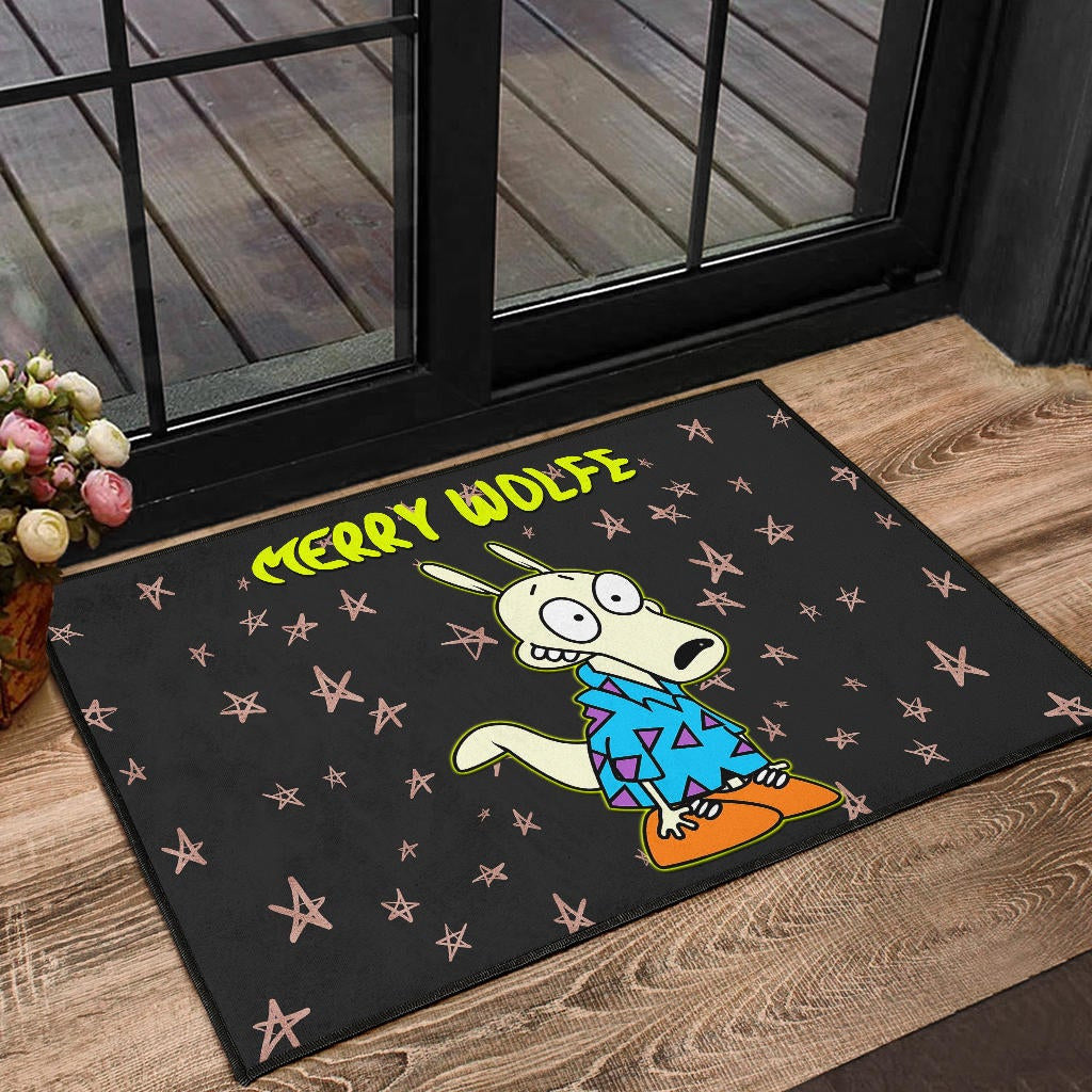 Christmas Door Mat | Rocko Rama Smiling Merry Wolfe Door Mat Home Decor NT101104