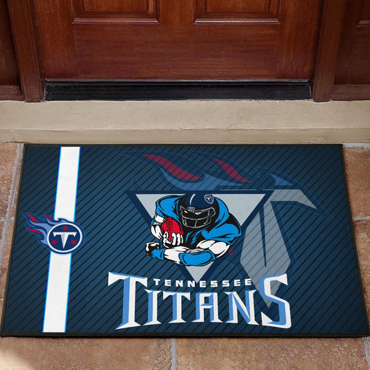 Tennessee Titans American Football Team Door Mat Muscle Player Holding Rugby Flaming Ball Door Mat Home Decor
