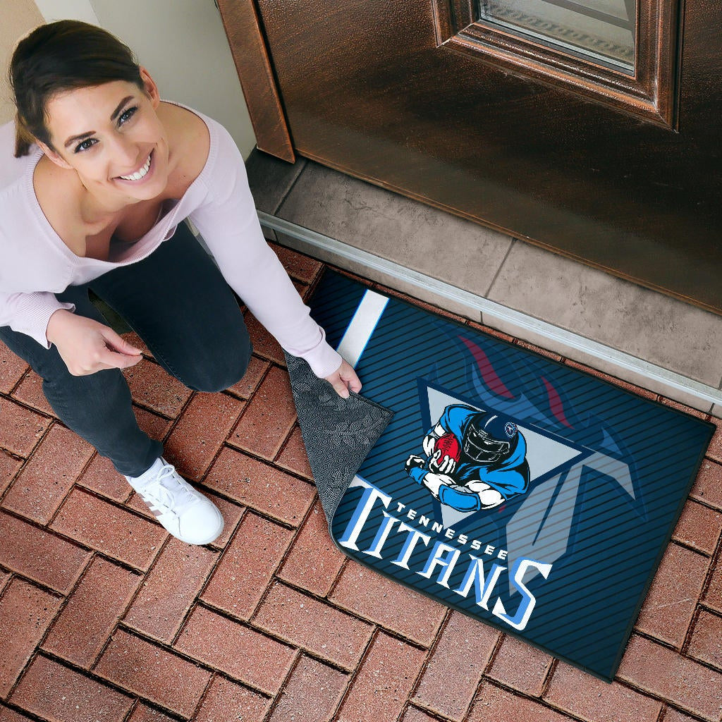 Tennessee Titans American Football Team Door Mat Muscle Player Holding Rugby Flaming Ball Door Mat Home Decor