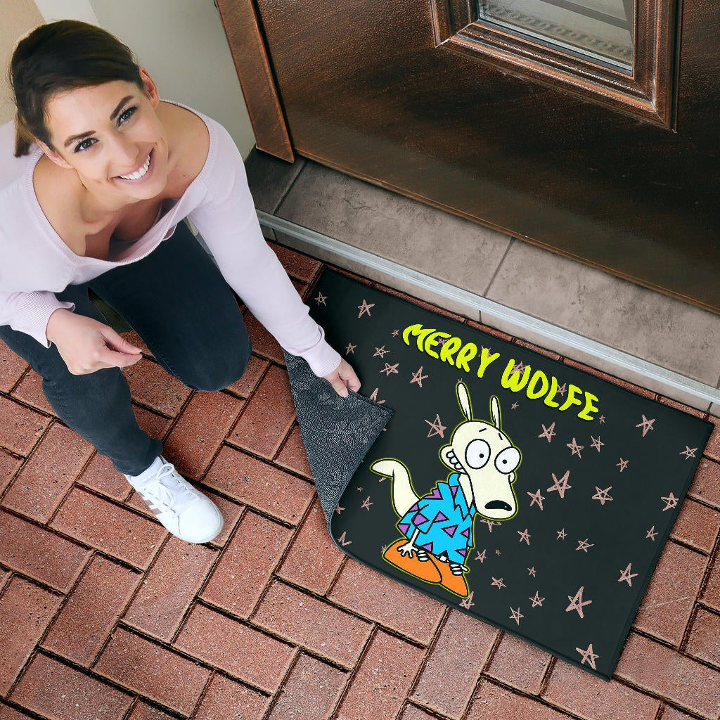 Christmas Door Mat | Rocko Rama Smiling Merry Wolfe Door Mat Home Decor NT101104