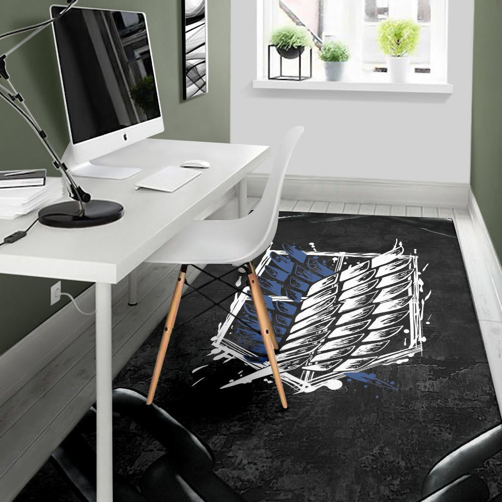 Attack On Titan Anime Area Rug - Wings Of Free Symbol Locked In Black Chains Rugs Home Decor