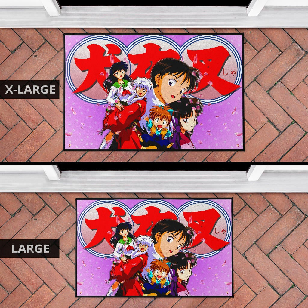 Inuyasha Anime Door Mat Inuyasha Kagome And The Gang Sakura Blossom Pink Door Mat Home Decor