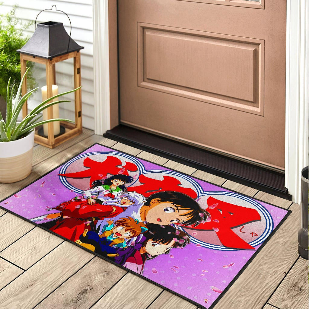 Inuyasha Anime Door Mat Inuyasha Kagome And The Gang Sakura Blossom Pink Door Mat Home Decor