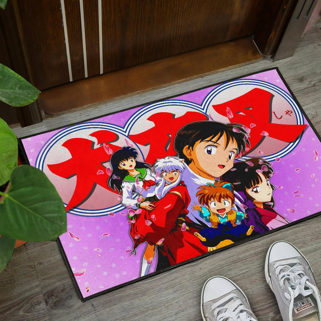 Inuyasha Anime Door Mat Inuyasha Kagome And The Gang Sakura Blossom Pink Door Mat Home Decor